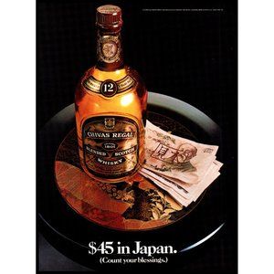 1985 Chivas Regal Scotch Vintage Print Ad Japanese Yen Platter Bar Wall Art